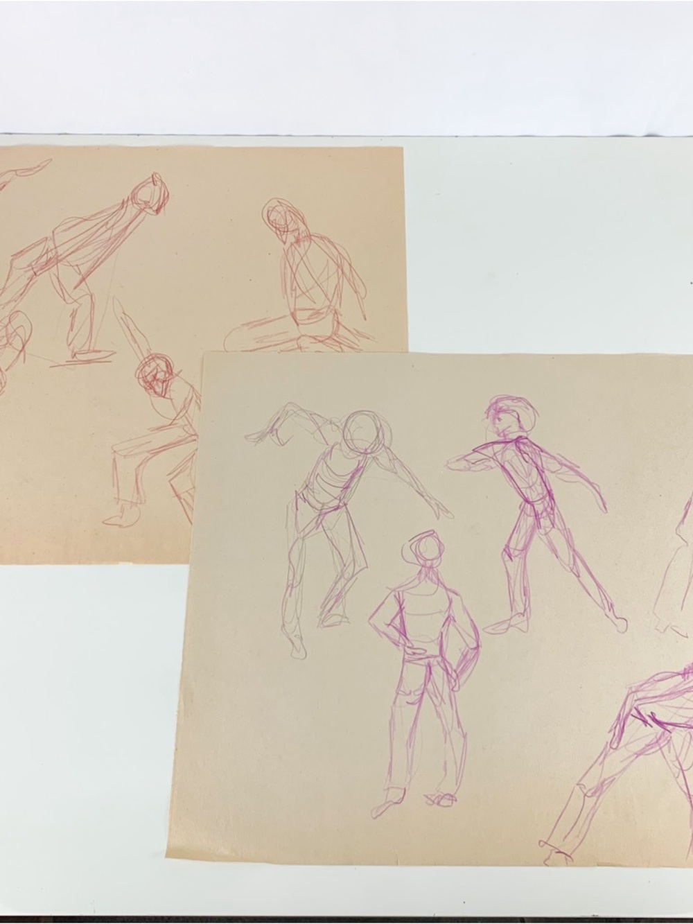 Vintage Art Figural Study Colorful Crayon Dancing Figures Paper Rosemarie Hahn